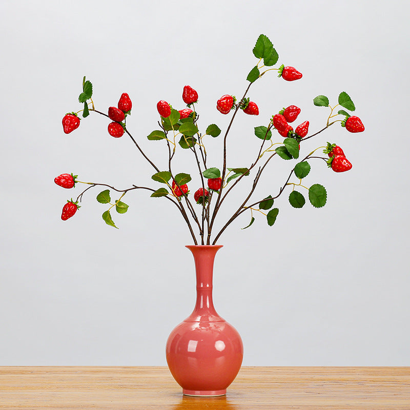 Artificial Strawberry Stem, Single Stem with 8 Berries, 28" Tall Foam Faux Fruit Branch for Home Decor & Floral Arrangements