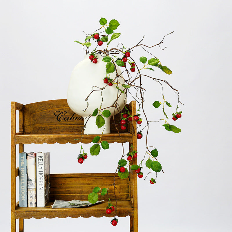 Artificial Raspberry Vine Garland with Berries and Leaves, 38 Inches Long, Rustic Home Decor, Wedding Arch, and Event Styling