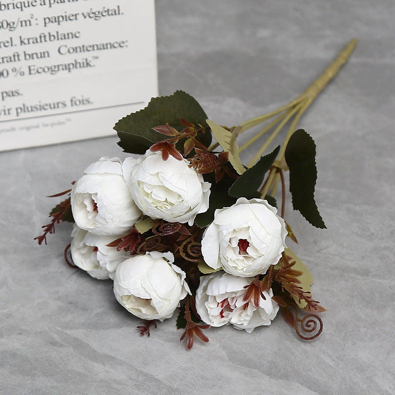 11" Realistic Peony Single Stem with 6 Blooms, Faux Silk Flower for Home Decor, Weddings & Events