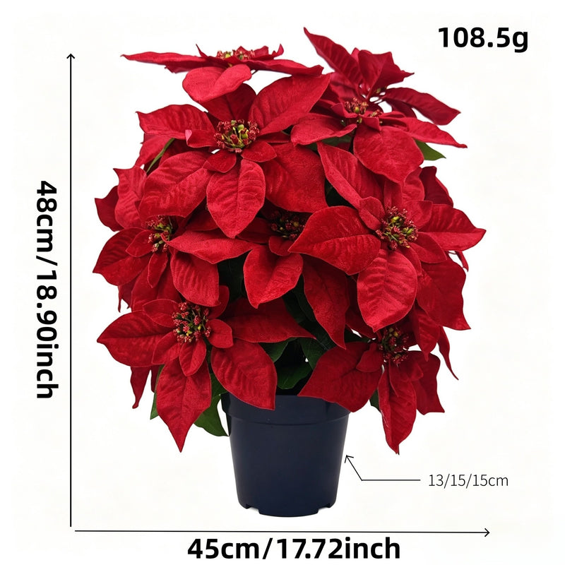 Artificial Poinsettia Bush with 20 Blooms, 19" Christmas Floral Arrangement with Pot, Indoor/Outdoor Holiday Decor