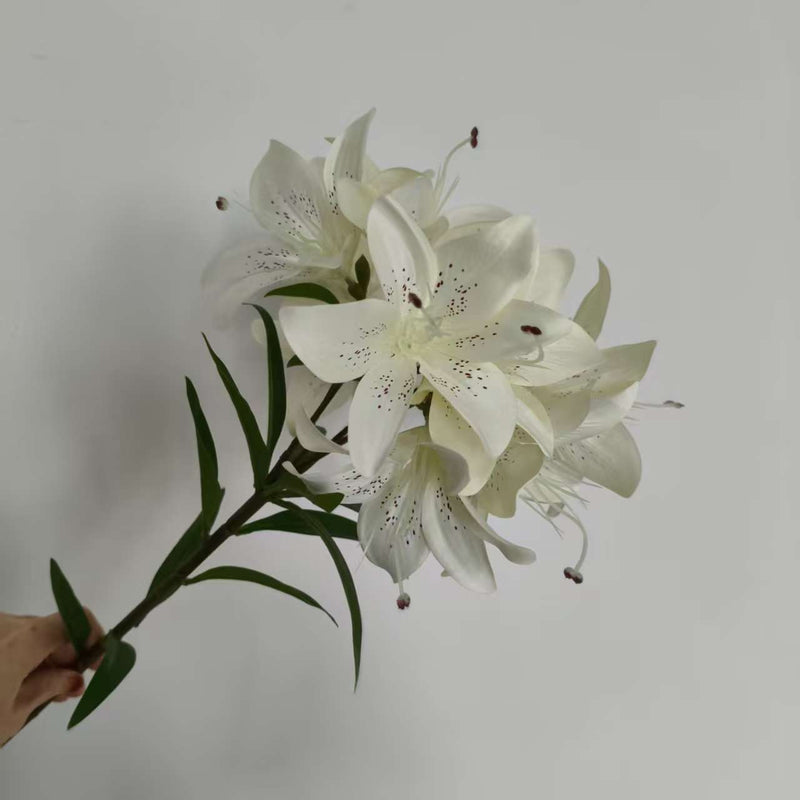 Single Stem Artificial Lily with 10 Blooms, 24" Silk-Like Faux Flowers for Weddings, Home Decor & Floral Arrangements
