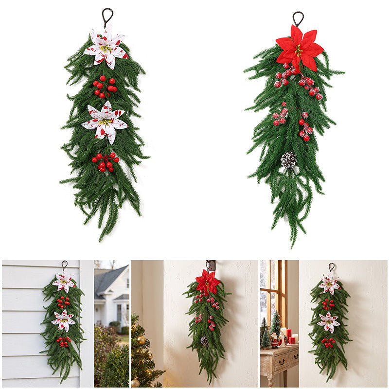 Artificial Christmas Garland with Pine, Holly, and Berries, 25" Indoor Holiday Decoration, Realistic Wall Hanging for Home, Office, or Party