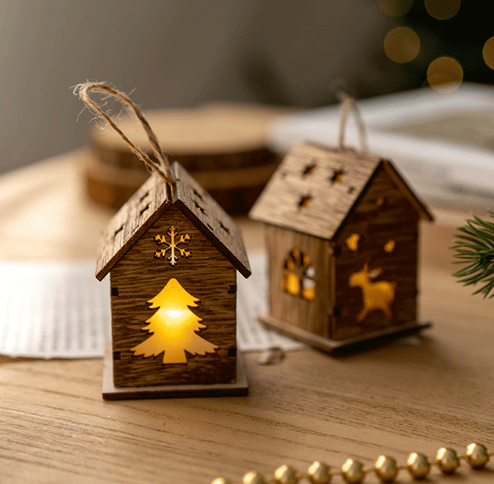 Bulk Light Up Snowmen Elk Snowflakes Wooden House Pendants Hanging Light Ornaments Christmas Tree Decor Wholesale