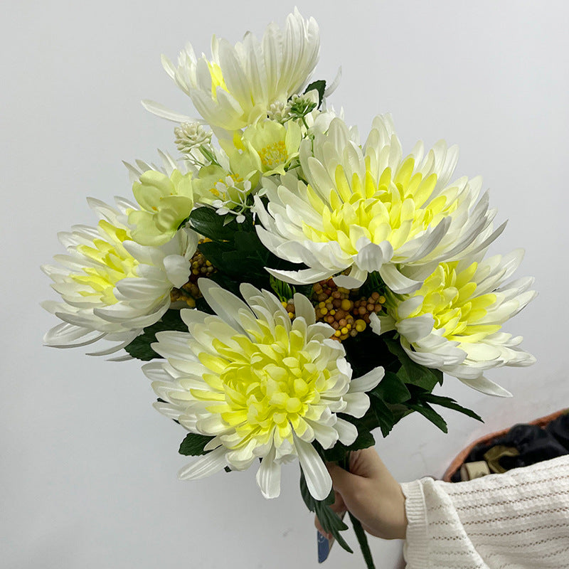 20" Artificial Chrysanthemum Bush, Realistic Silk-Like Faux Flowers for Home Decor, Weddings & Seasonal Displays