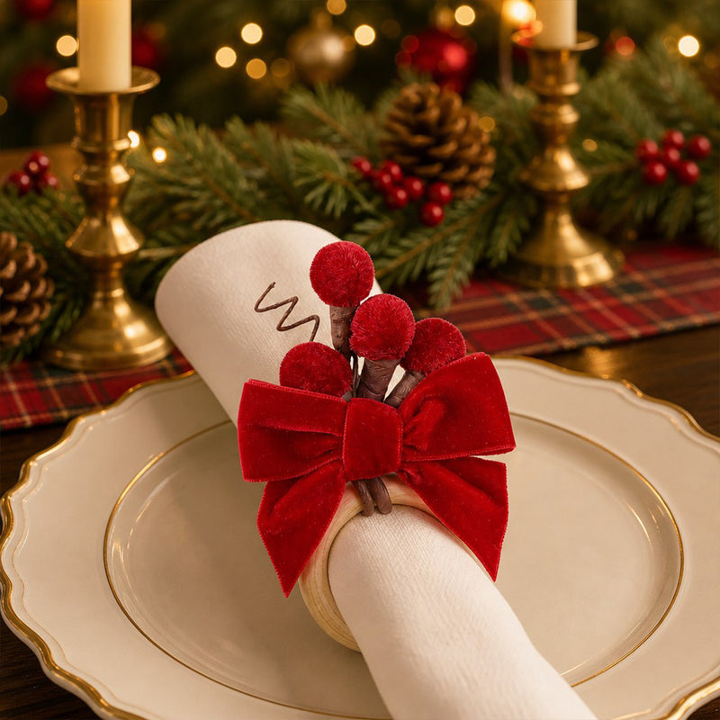 Set of 6 Velvet Napkin Rings, Christmas Holiday Table Decor, Bow Tie Napkin Holders for Holiday Parties & Dining