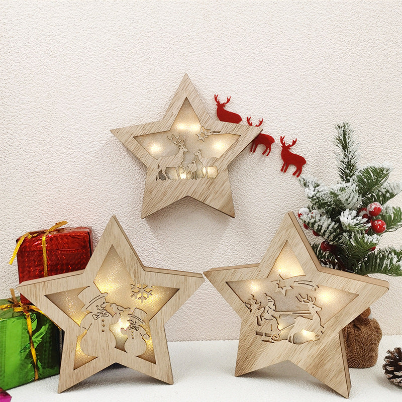 Bulk LED Star with Hollow-out Elk Snowman Hanging Ornaments Wholesale