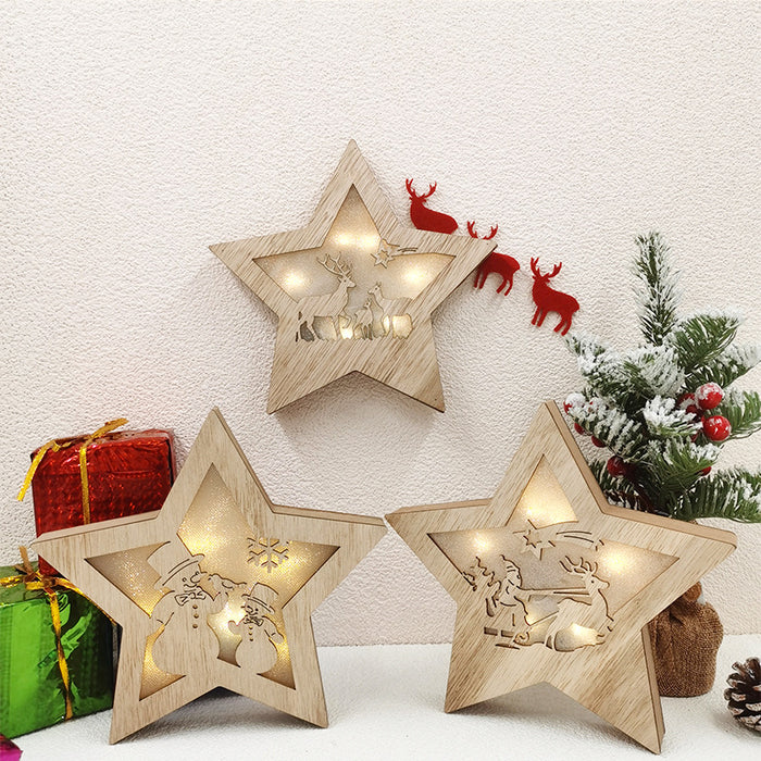 Bulk LED Star with Hollow-out Elk Snowman Hanging Ornaments Wholesale