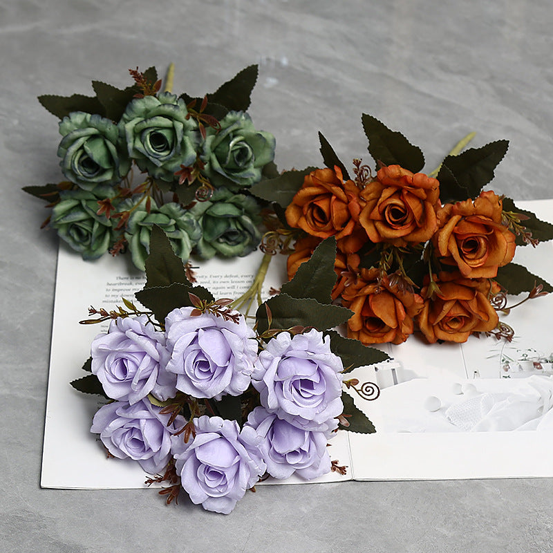 12" Autumn-Toned Rose Bush with 6 Blooms, Faux Silk Floral Arrangement for Home Decor, Weddings & Events