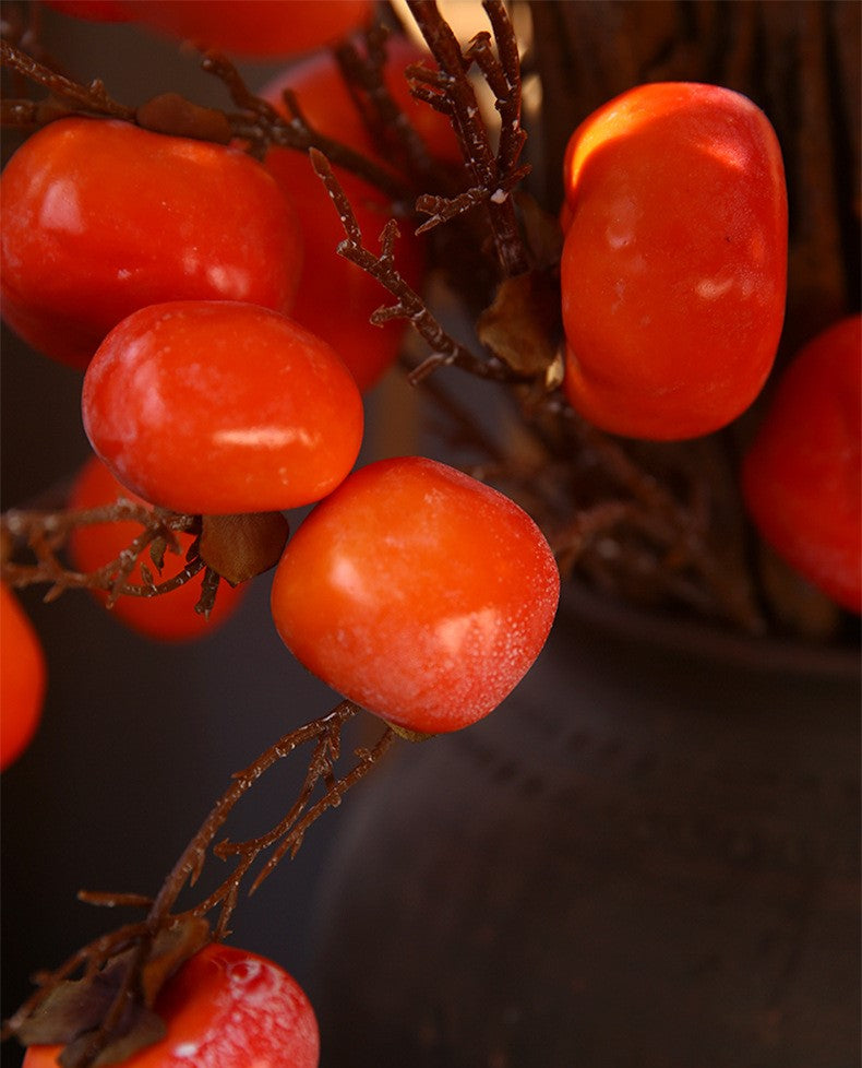 Venta al por mayor de frutas artificiales de ramas de árboles de tallos largos de caqui de 37 "a granel