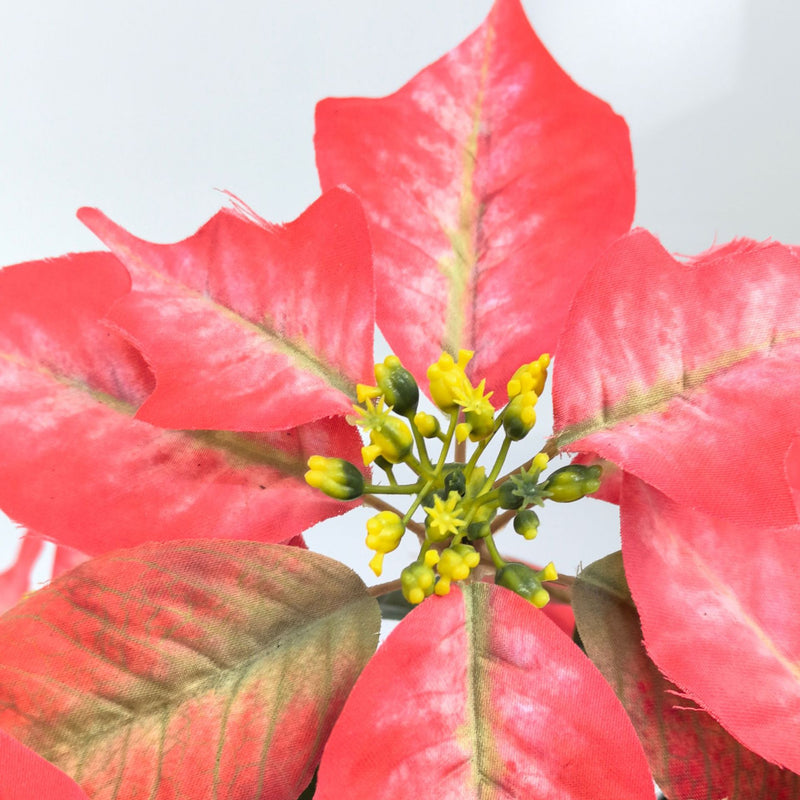 Artificial Poinsettia Bush with 5 Blooms, 12" Holiday Decor for Christmas, Home, and Events