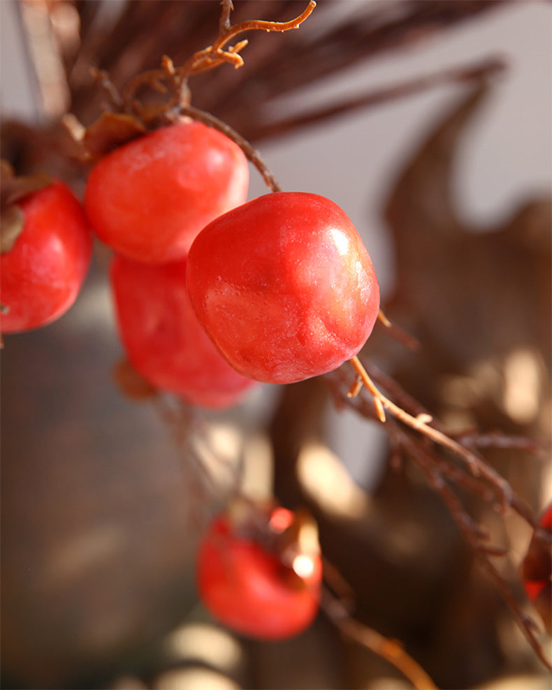 Venta al por mayor de frutas artificiales de ramas de árboles de tallos largos de caqui de 37 "a granel