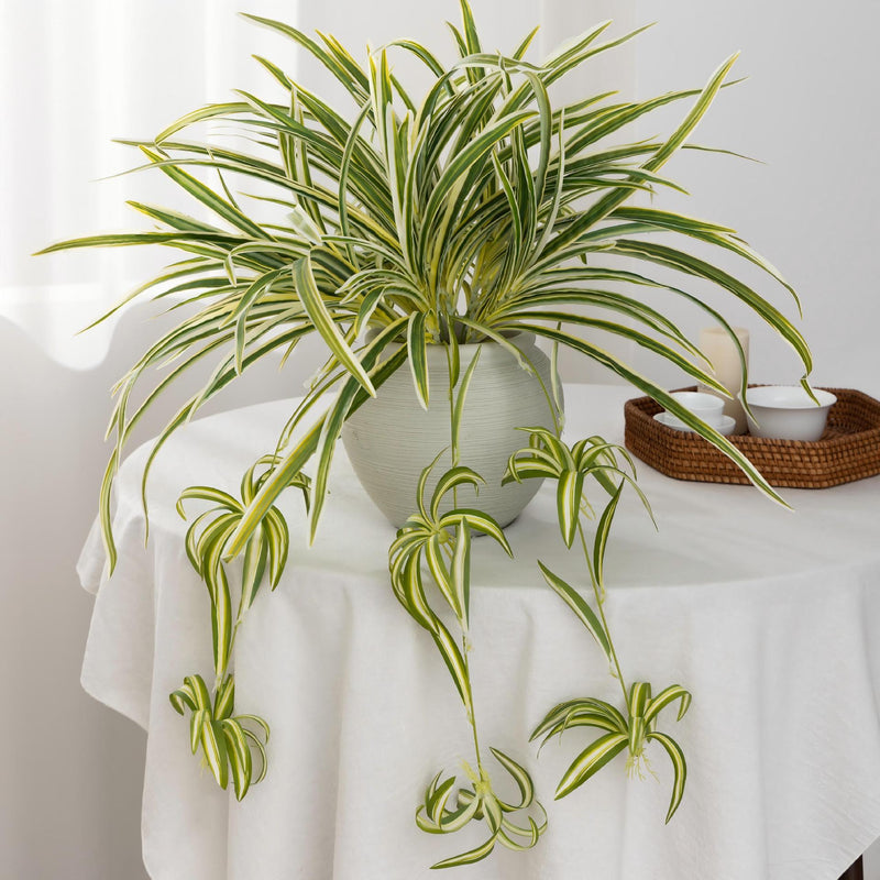 Artificial Trailing Spider Plant Vine, 26" Long Bendable Stem with 40 Leaves, Realistic Faux Hanging Plant for Home Decor, Wedding & Events