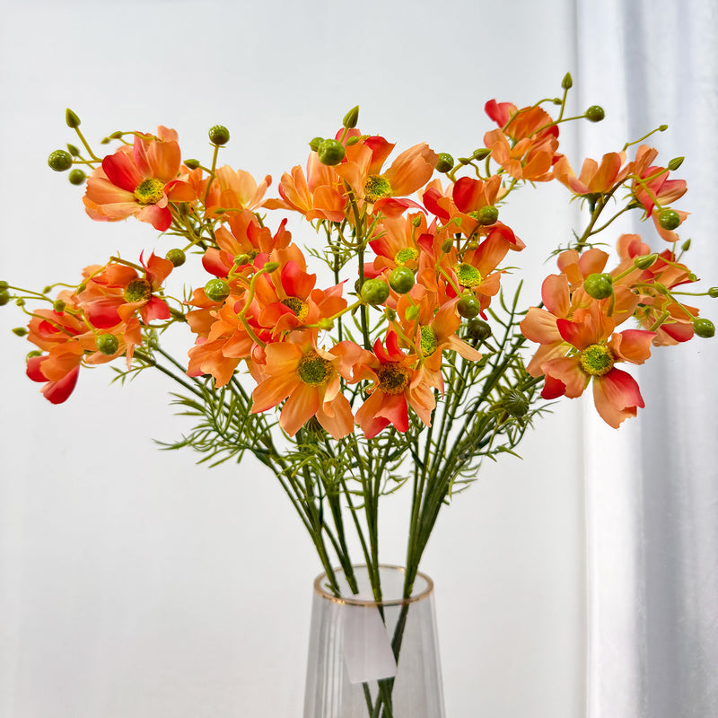 Artificial Cosmos Silk Flowers, 27" Bush with 8 Blooms, Realistic Faux Floral Arrangement for Wedding Centerpieces & Home Decor