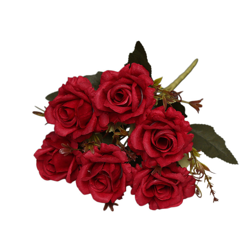 12" Autumn-Toned Rose Bush with 6 Blooms, Faux Silk Floral Arrangement for Home Decor, Weddings & Events