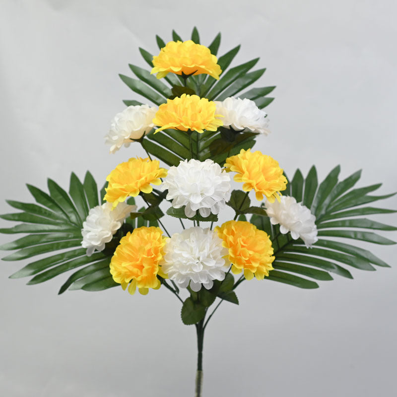 12-Bloom Artificial Chrysanthemum Bush, 20" Tall Plastic Faux Flowers for Outdoor Decor, Cemetery Arrangements & Home Vases