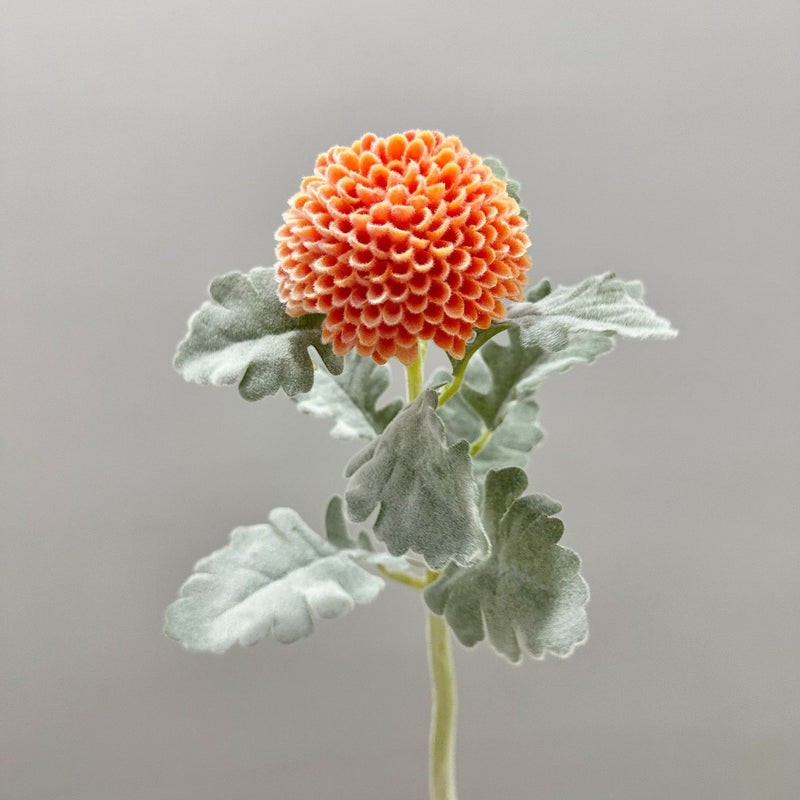 Artificial Chrysanthemum Pompon Single Stem, 14.5" Fluffy Faux Flower for Wedding Centerpieces, Home Decor, Office & Events
