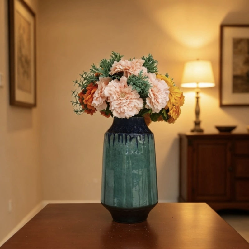 Faux Silk Marigold Bouquet, 12" Tall, Yellow/Magenta/Champagne - DIY Wedding, Home & Office Decor