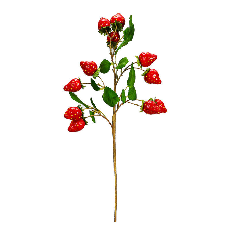 Artificial Strawberry Stem with Leaves, Single Stem with 11 Berries, 19" Long, Realistic Faux Fruit Decor for Home, Wedding & Commercial Displays