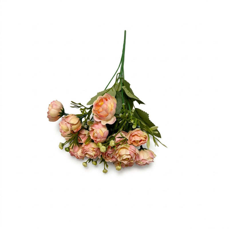 Artificial Rose Bush with 15 Blooms, 13.5" Silk-Like Faux Flowers for Home Office Decor, Weddings & Events