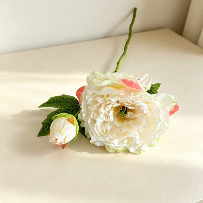 Artificial Peony & Peony Bush with 2 Large Blooms, 20" Silk-Like Faux Flowers for Wedding Centerpieces, Home Decor