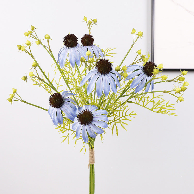 Artificial Echinacea Bouquet, 6 Coneflower Heads on 4 Bendable Stems, Faux Silk & Plastic, for Weddings & Home Decor