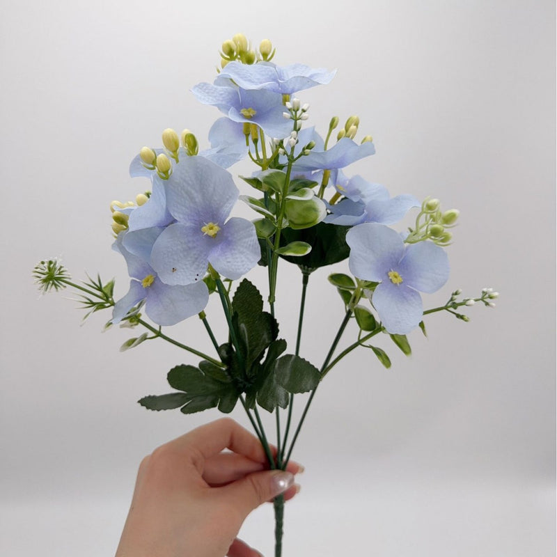 Hydrangea Bush with Pastel Blooms, Silk-Like Fabric, 14" Tall, Perfect for Home Decor, Weddings & Events