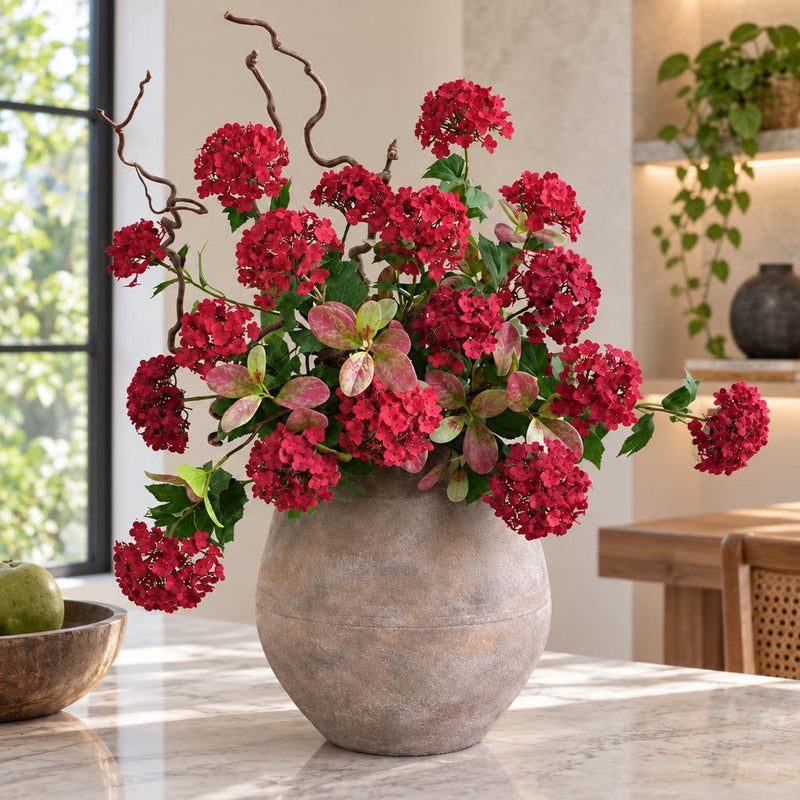 Artificial Hydrangea Bush with 3 Blooms, 27.5" Faux Silk Floral Arrangement for Home Decor, Weddings & Events