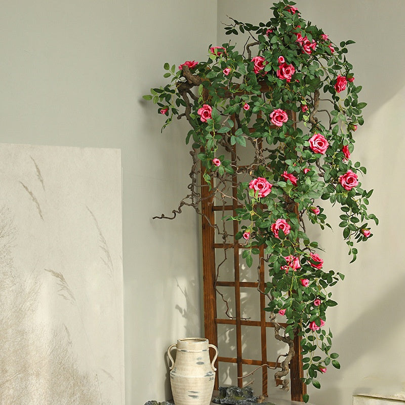 Guirlande de fleurs suspendues en rotin rose de 20 pouces en gros