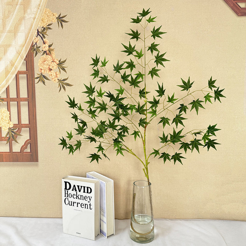 Artificial Maple Leaf Stem, Single Fall Foliage Branch 43" Tall, Silk-Like Fabric for Wedding Decor, Home & Office
