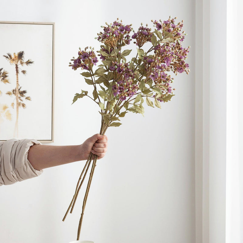 Artificial Viburnum Flower Stem, 3-Head Faux Silk Hydrangea-Style Filler, Rustic Floral Spray for Weddings & Home Decor