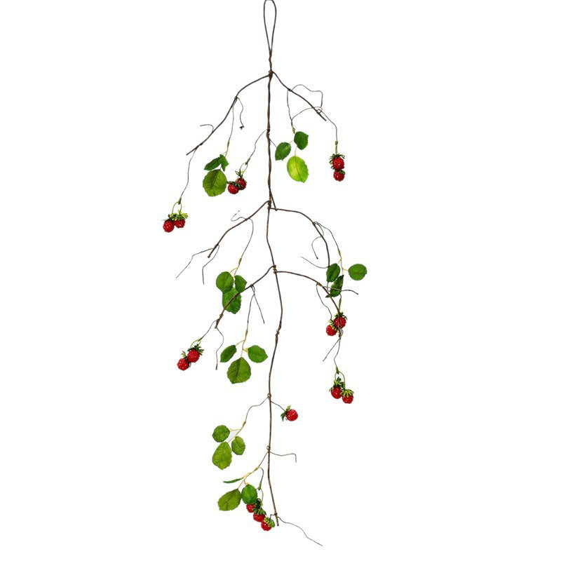 Artificial Raspberry Vine Garland with Berries and Leaves, 38 Inches Long, Rustic Home Decor, Wedding Arch, and Event Styling