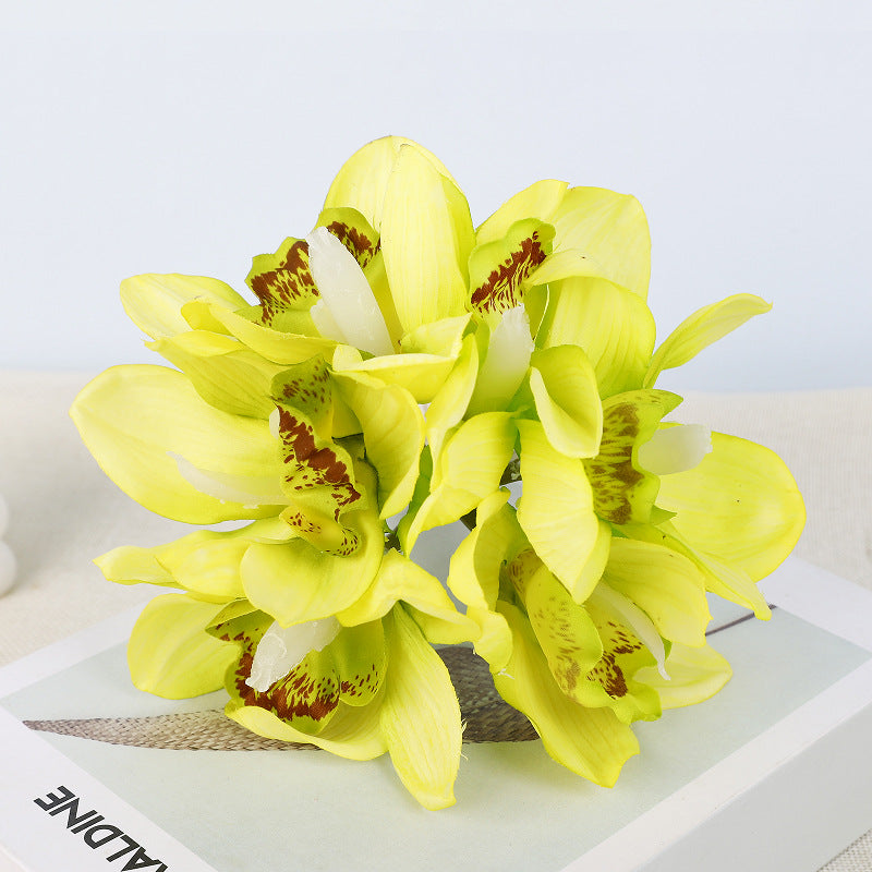 Cymbidium Orchid Bouquet, 6-Bloom Faux Flowers, Latex Real-Touch, Bendable Stems for Wedding, Vase & Home Decor