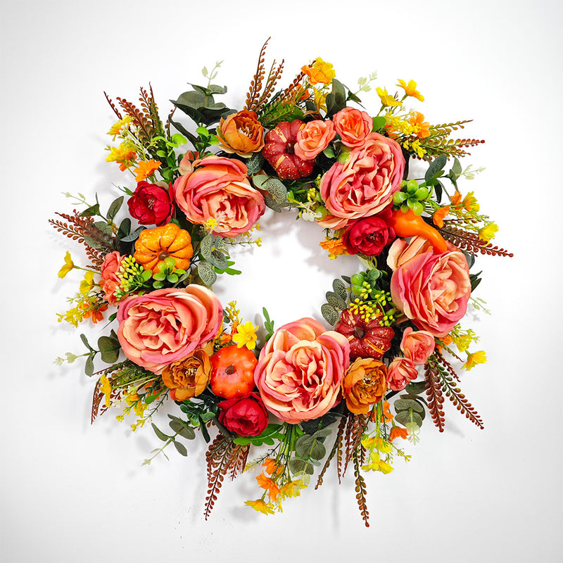 Bulk Peony Pumpkin Wreath Artificial Flower Wreath Fall Thanksgiving Day Harvest Festival Farmhouse Yard Decor Wholesale