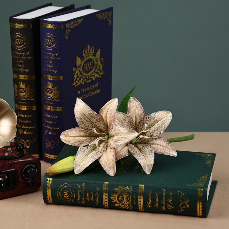 16" Single Stem Lily with 3 Blooms, Artificial Flower for Weddings, Home Decor, and Events