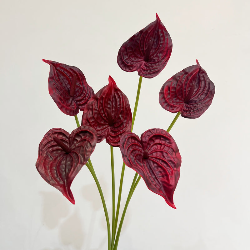 Single Stem Anthurium Flamingo Flower, 22" PU Realistic Artificial Floral for Weddings, Home Decor & Commercial Spaces