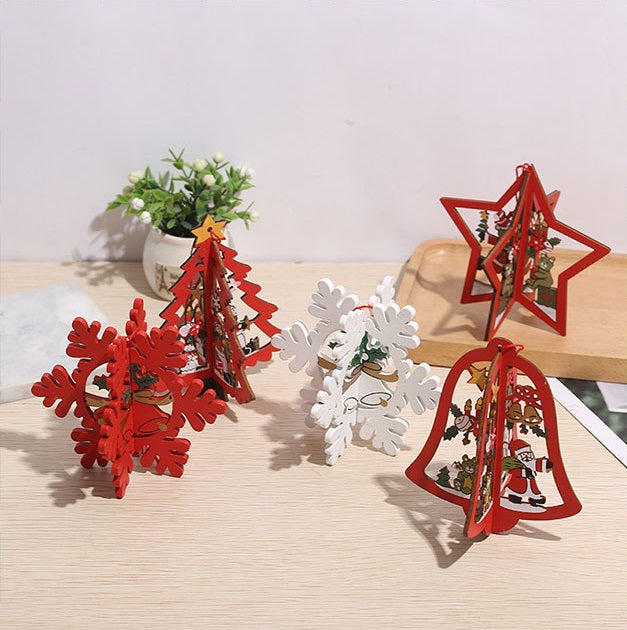 Bulk 3D Wooden Hanging Decorations for Christmas Tree Ornaments Wholesale