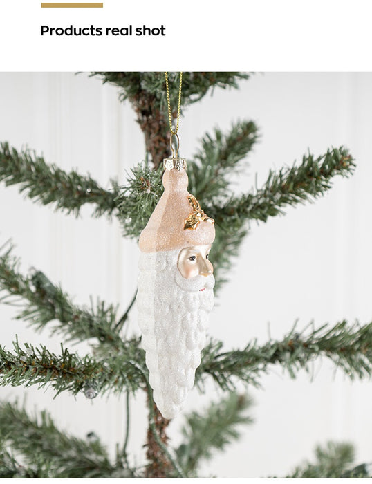 Bulk Christmas Ornaments Icicle Santa Glass Hanging Decoration with Chain for Xmas Tree Decor Wholesale