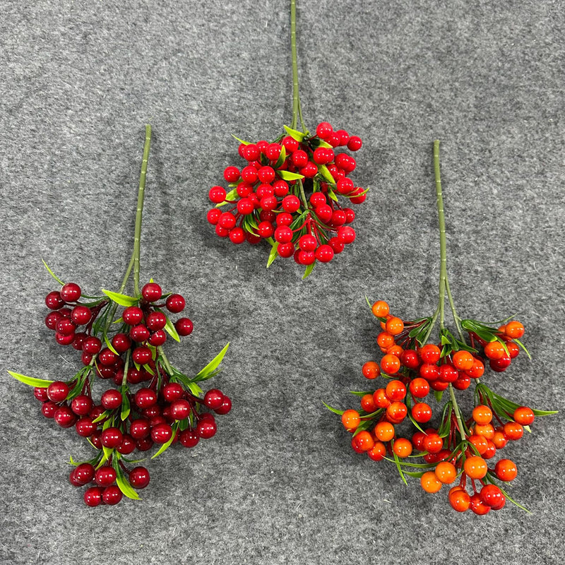 Artificial Lucky Berry Stems, 14" Plastic Christmas Decor, Single Stem Holiday Accent for Home, Wedding, and Office Decor