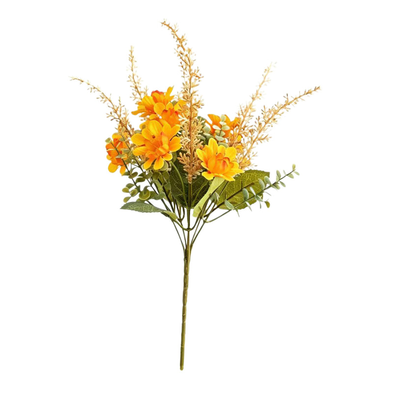 14" Autumn Rustic Artificial Flower Bouquet with Wheat Stems & Chamomile, Realistic Faux Wildflowers for Wedding Centerpieces, Home Decor, Fall Table Arrangements
