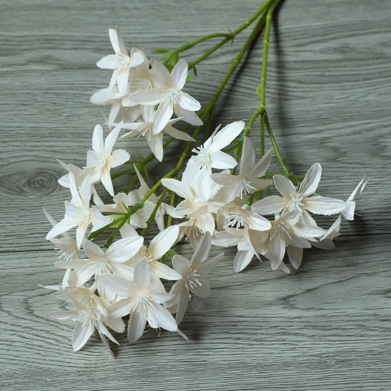 Artificial Star Orchid Bush, 3-Prong 6-Point Faux Silk Flower Stem, 22 in, for Wedding, Vase & Home Decor