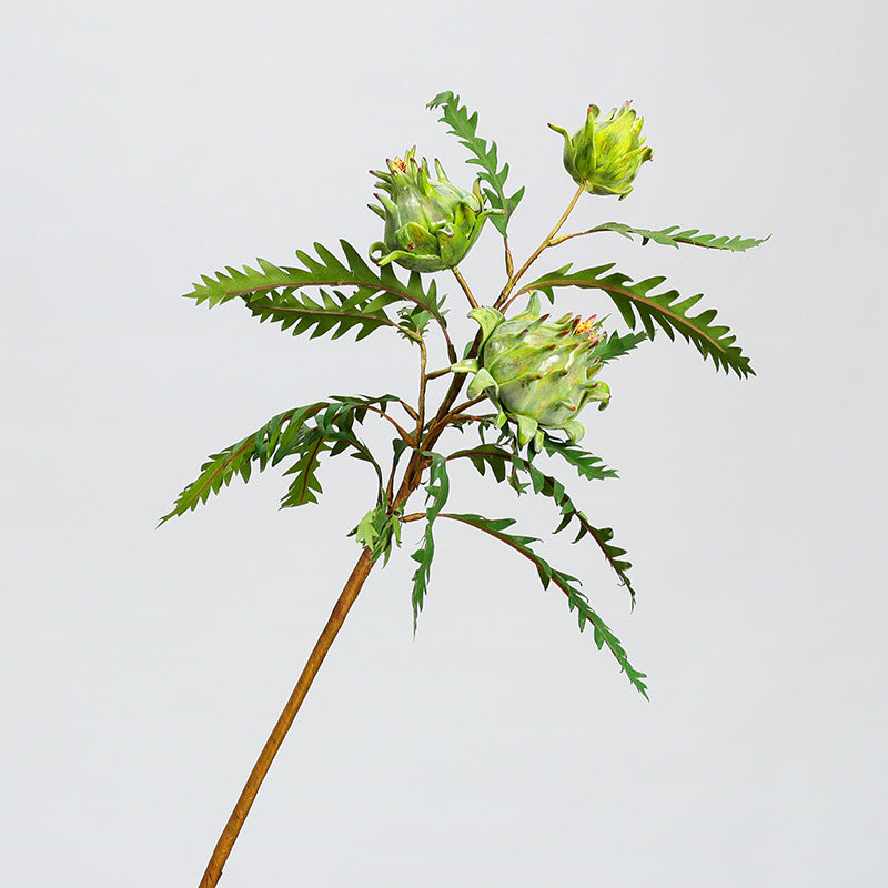 Artificial Thistle Single Stem, 14 Leaves & 3 Blooms, 39" Tall Faux Floral for Home Decor, Wedding Centerpieces, Commercial Display