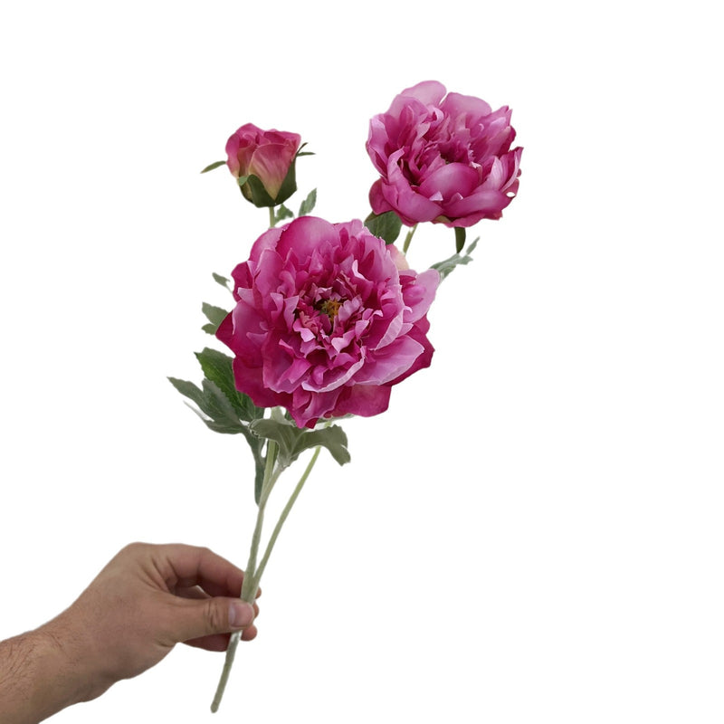 Single Stem Artificial Peony with 3 Blooms, Silk-Like Fabric, 20" Tall, Perfect for Home Decor, Weddings, and Events