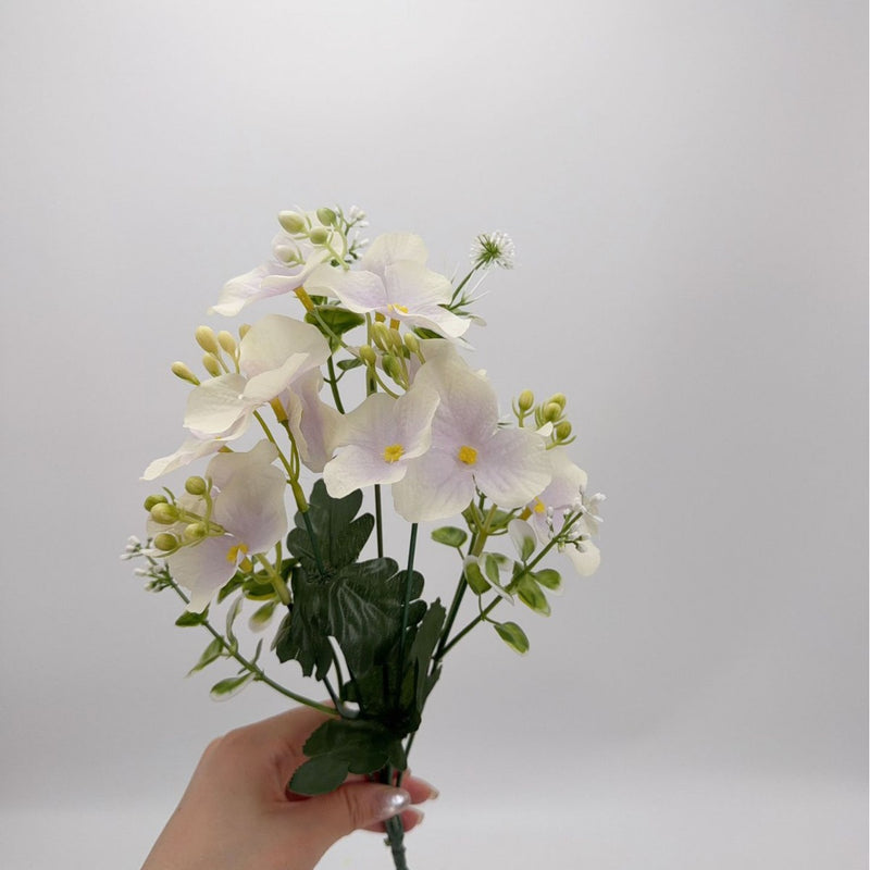 Hydrangea Bush with Pastel Blooms, Silk-Like Fabric, 14" Tall, Perfect for Home Decor, Weddings & Events