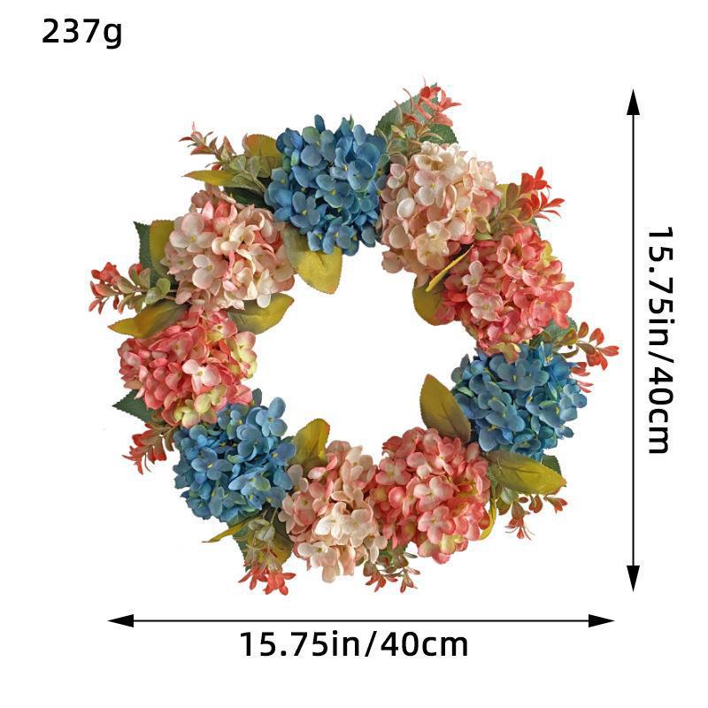 16" Blue and Pink Artificial Hydrangea Garland, Modern Farmhouse Style Silk Flower Vine for Home Decor, Weddings, and Events