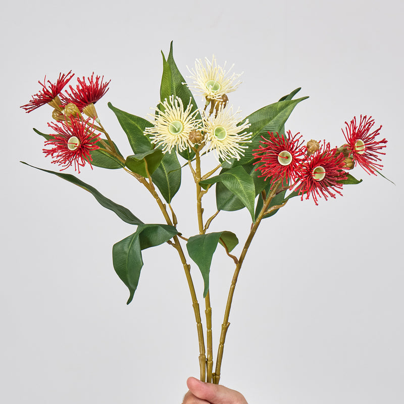 Single Stem Artificial Flower with 3 Blooms, Wild Grass & Eucalyptus, 19" Long, Perfect for Home Decor, Weddings & Events