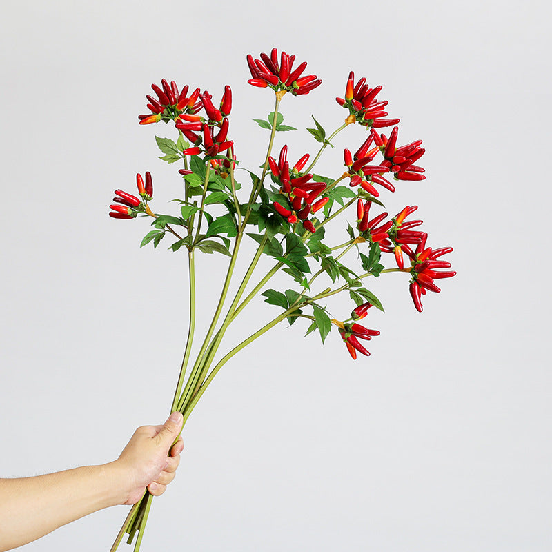 Artificial Chili Pepper Stem, Single Branch with 32 Blooms, 27" Tall for Home Decor, Wedding Centerpieces and Commercial Displays