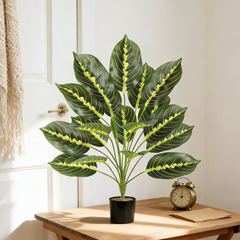 Artificial Calathea Plant, 17" Tall Realistic Fake Bamboo for Home Decor, Office, Wedding & Commercial Spaces
