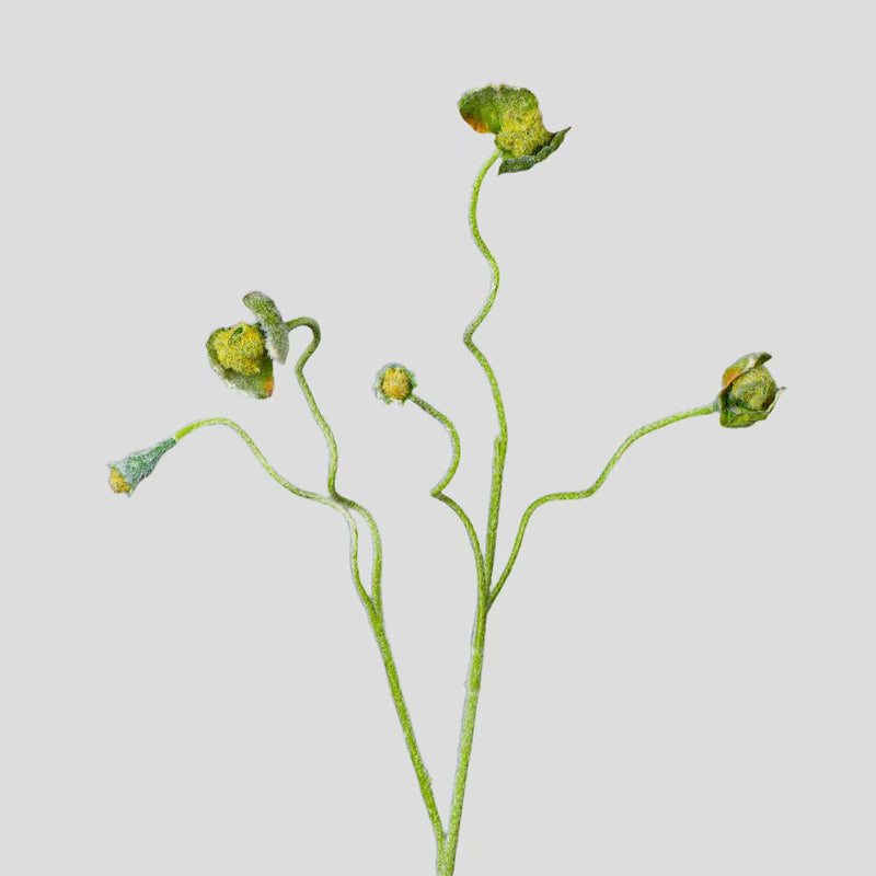 Artificial Poppy Bush with Pods, Faux Silk Fabric Poppy Stem for Vase Arrangements, Wedding & Home Decor, Indoor Outdoor