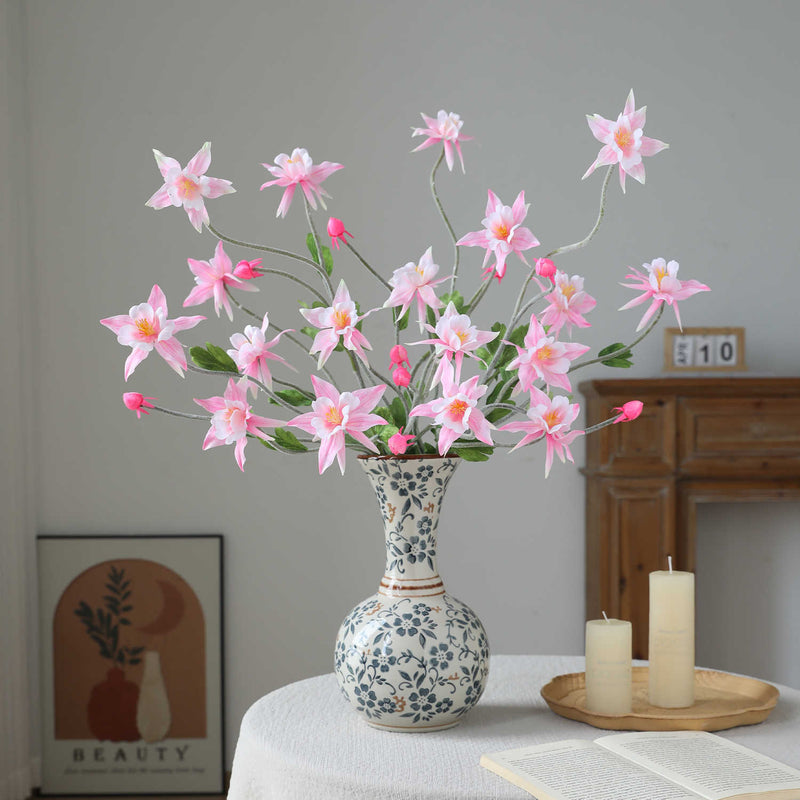35" Artificial Clematis Bush with 9 Blooms, Silk-Like Faux Flowers for Wedding, Home Decor, and Events