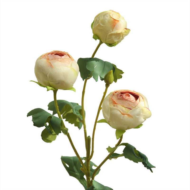 Artificial Tea Rose Bush with 3 Blooms, Silk-Like Fabric, Modern Home Decor, Indoor Use, 20" Height